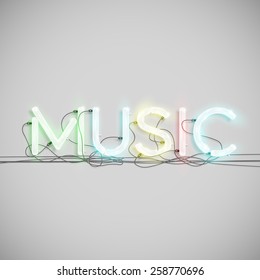Realistic neon word with wires, vector