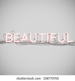 Realistic neon word with wires, vector