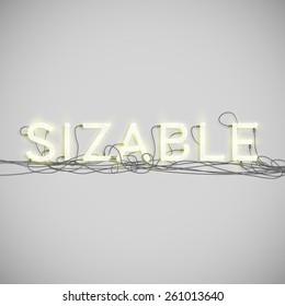 Realistic neon word with wires, vector