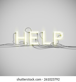 Realistic neon word with wires, vector
