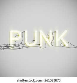 Realistic neon word with wires, vector