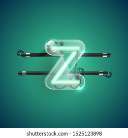 Realistic neon Z character with plastic case around, vector illustration
