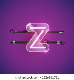 Realistic neon Z character with plastic case around, vector illustration