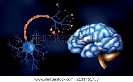 Realistic neuroscience concept with human brain and sensory nerve vector illustration