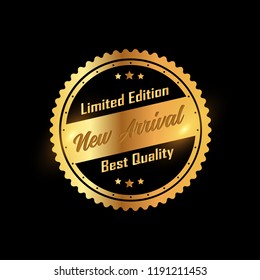 Realistic new arrival composition badges with golden style 