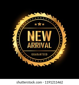 Realistic new arrival composition badges with golden style 