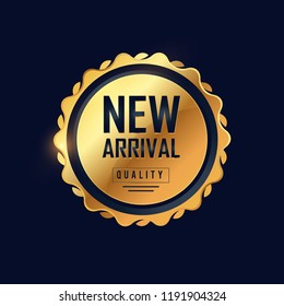 Realistic new arrival composition badges with golden style 