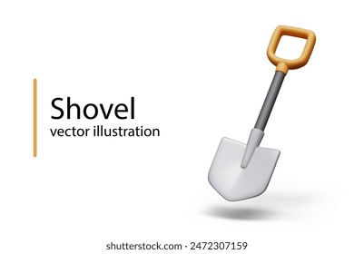 Realistic new shovel with pointed edge. Hand digging tool. Isolated close up image