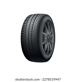 Realistic new tyred car wheel on white background vector illustration