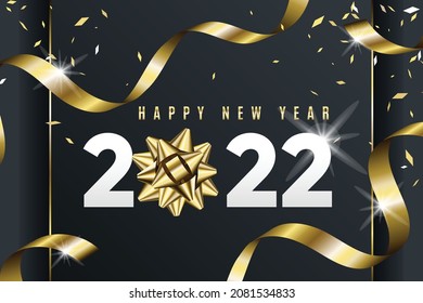 realistic new year 2022 background with golden gift bow vector design illustration