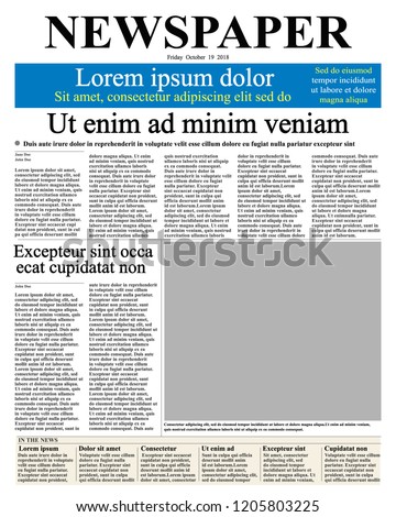 realistic newspaper front page template vector stock vector royalty newspaper page template