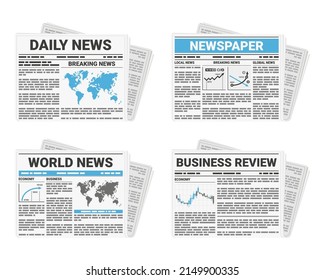 Realistic Newspaper Icon Set on White Background. Vector