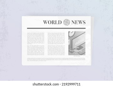 Realistic Newspaper vector illustration mockup concept. Weekly or daily newspaper with news sheet articles and advertising column with text and picture. Folded tabloid isolated on light background