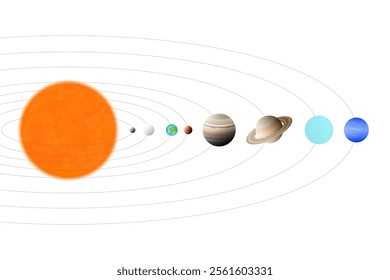 Realistic Nice Solar System Illustration with the Order of the Planets from the Sun. Every Planet of the Solar System Isolated on White Background with Mercury, Venus, Earth, Mars, Jupiter, Saturn,