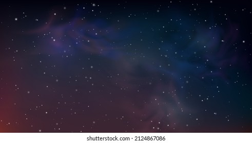Realistic night background with clear dark sky and shining star. Space universe with milky way galaxy. Abstract cosmos starry vector texture. Illustration of sky dark starry, galaxy infinity