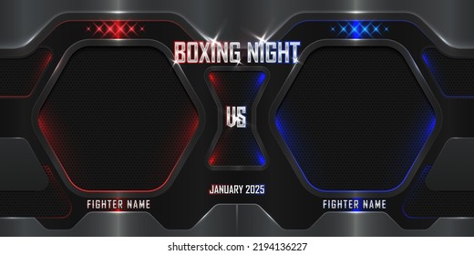 Realistic night boxing 3d poster with modern metallic logo