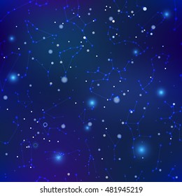 Realistic night sky with many stars and constellations, seamless pattern