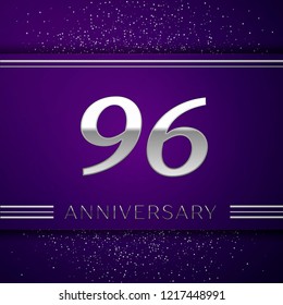Realistic Ninety six Years Anniversary Celebration design banner. Silver number and confetti on purple background. Colorful Vector template elements for your birthday party Realistic Ninety six Years Anniversary Celebration design banner. Silver number and confetti on purple background. Colorful Vector template elements for your birthday party
