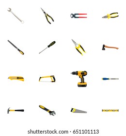 Realistic Nippers, Claw, Electric Screwdriver And Other Vector Elements. Set Of  Realistic Symbols Also Includes Spanner, Wrench, Appliance Objects.