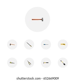 Realistic Nippers, Hacksaw, Sharpener And Other Vector Elements. Set Of  Realistic Symbols Also Includes Claw, Ax, Cutter Objects.