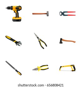 Realistic Nippers, Pliers, Electric Screwdriver And Other Vector Elements. Set Of Tools Realistic Symbols Also Includes Pliers, Electric, Wrench Objects.