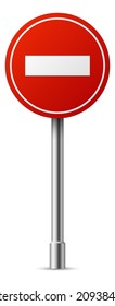 Realistic no enter sign. Red round road circle board