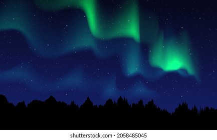 Realistic northern lights, Night sky and amazing polar lights vector illustration. 