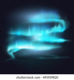 Realistic northern lights. Vector aurora borealis on transparent background. Beautiful natural effect for design projects.