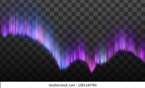 Realistic Northern Polaris Aurora Light Vector. Aurora Appear Diffuse Glow Or Curtains. Magnetic Midnight Atmospheric Colorful Phenomenon Isolated On Transparency Grid Background. 3d Illustration