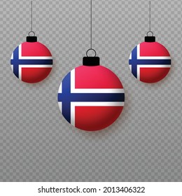 Realistic Norway Flag with flying light balloons. Decorative elements for national holidays.