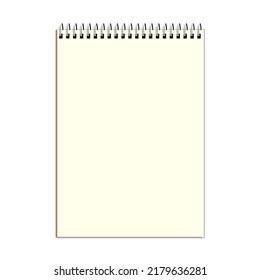 Realistic notebook with black metal spiral on top and paper craft cover