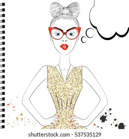 Realistic notebook with drawing. School album of drawings. Vector illustration.