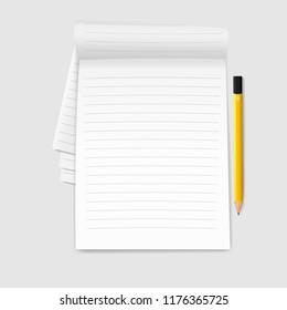 realistic notebook, exercise book 
with a pencil , vector illustration