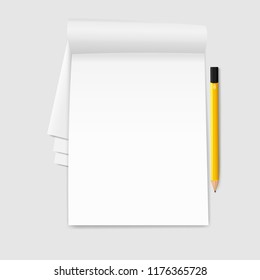 realistic notebook, exercise book 
with a pencil , vector illustration