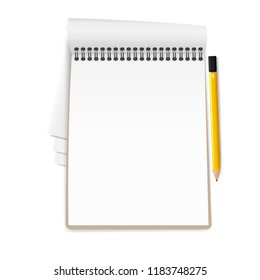 realistic notebook, exercise book 
with a pencil , vector illustration
