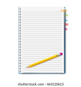 realistic notebook, exercise book , vector illustration