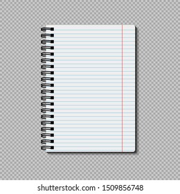 Realistic notebook isolated on transparent background. Art design clean spiral notepad blank mockup template