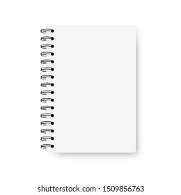 Realistic notebook isolated on white background. Art design clean spiral notepad blank mockup template