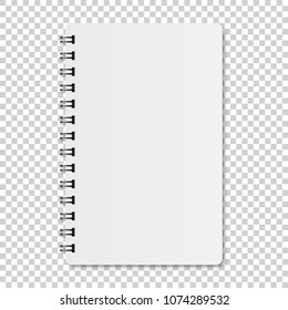 Realistic notebook mockup isolated on transparent background.Vertical empty copybook template.