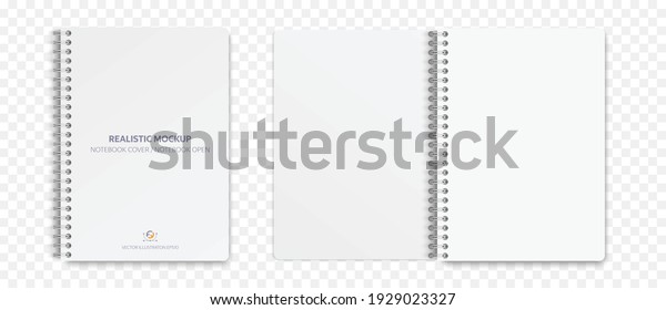 Realistic\
notebook mockup, notepad with blank cover and spread for your\
design. Realistic copybook with shadows isolated on transparent\
background. Vector illustration\
EPS10.	\
