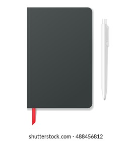 Realistic notebook mockup with pen