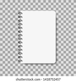 Realistic notebook in mockup style. Blank notepad with spiral. Template of empty  notepad on isolated background.Note with spiral. vector eps10