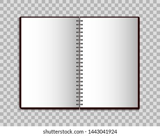 Realistic notebook in mockup style. Open blank notepad with spiral. Template of empty  notepad on isolated background. vector eps10