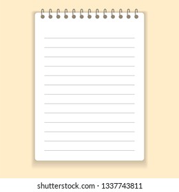 Realistic notebook or notepad with binder isolated on beige background. Memo note pad or diary paper page templates. Vector illustration