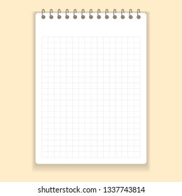 Realistic notebook or notepad with binder isolated on beige background. Memo note pad or diary paper page templates. Vector illustration
