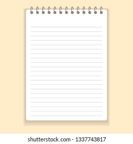 Realistic notebook or notepad with binder isolated on beige background. Memo note pad or diary paper page templates. Vector illustration