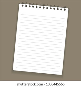 Realistic notebook or notepad with binder isolated on grey background. Memo note pad or diary paper page templates. Vector illustration