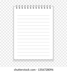 Realistic notebook or notepad with binder isolated on transparent background. Memo note pad or diary paper page templates. Vector illustration