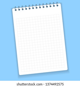 Realistic notebook or notepad with binder isolated on blue background. Memo note pad or diary paper page templates. Vector illustration