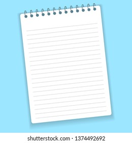 Realistic notebook or notepad with binder isolated on blue background. Memo note pad or diary paper page templates. Vector illustration